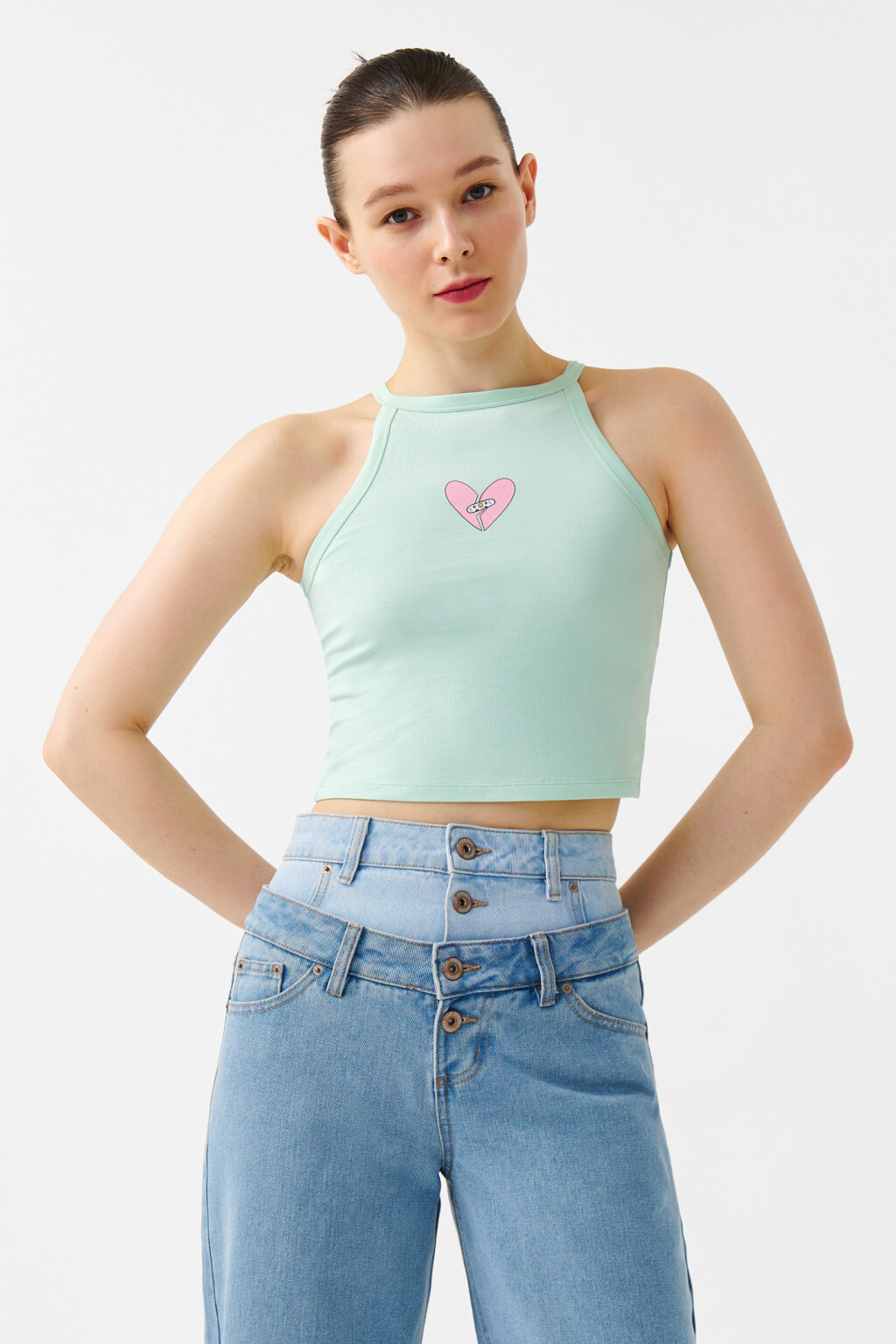 Топ-майка на тонких бретелях - цвет голубой - 1