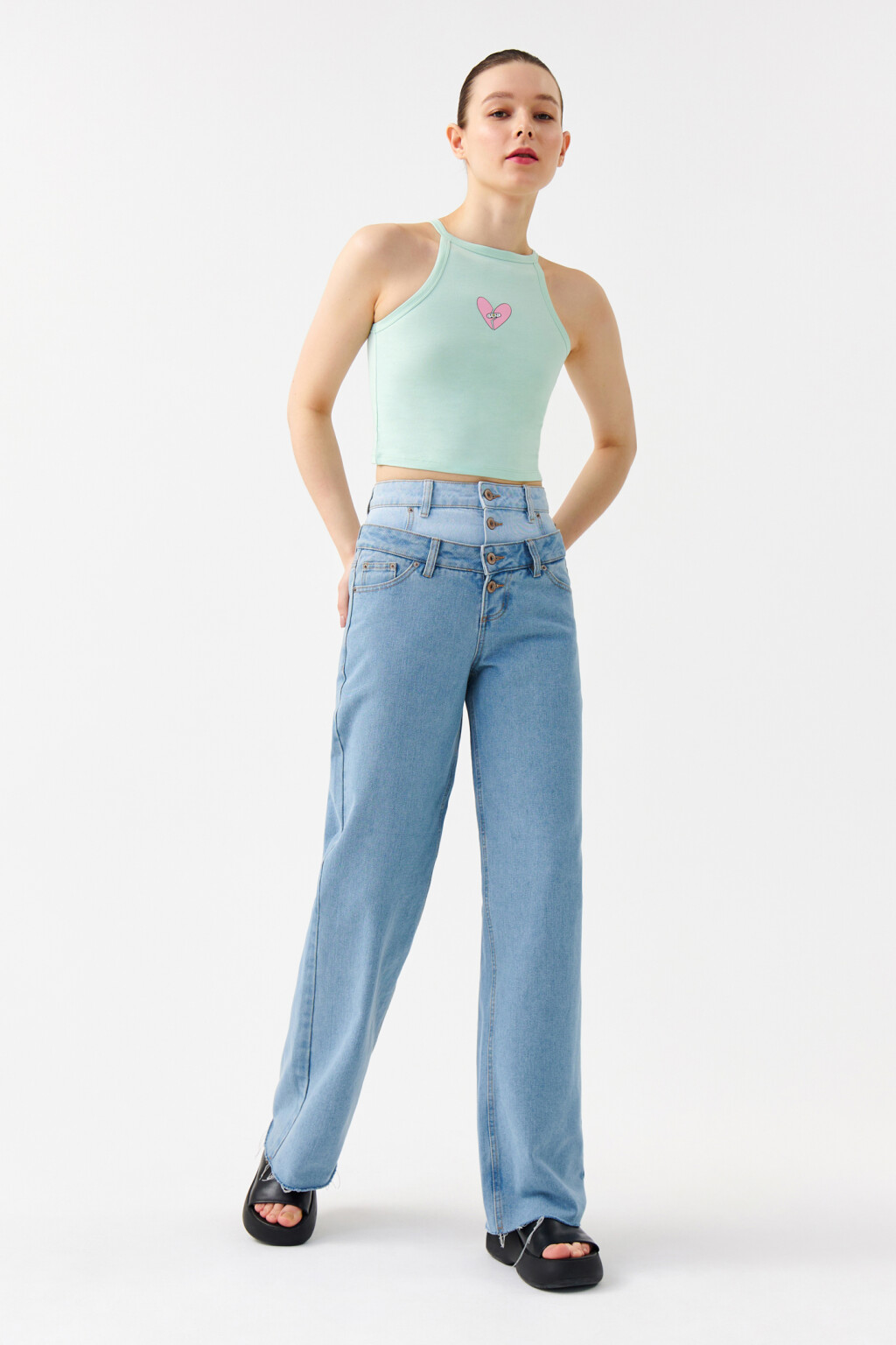 Топ-майка на тонких бретелях - цвет голубой - 4