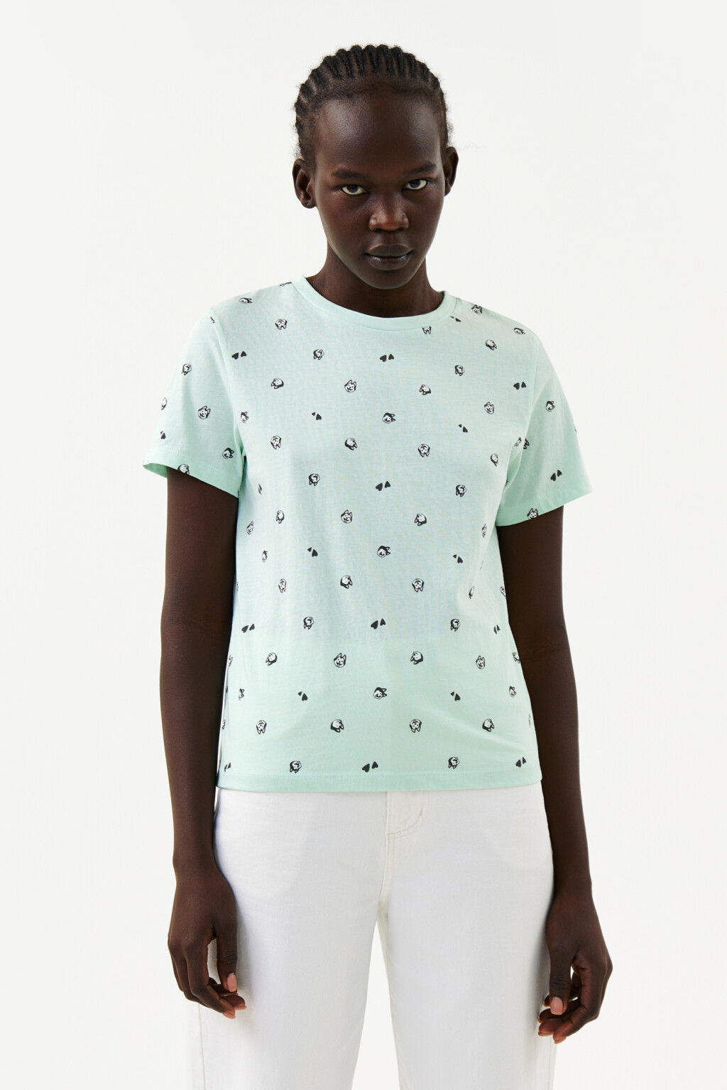 Футболка хлопковая с принтом - цвет голубой - 1