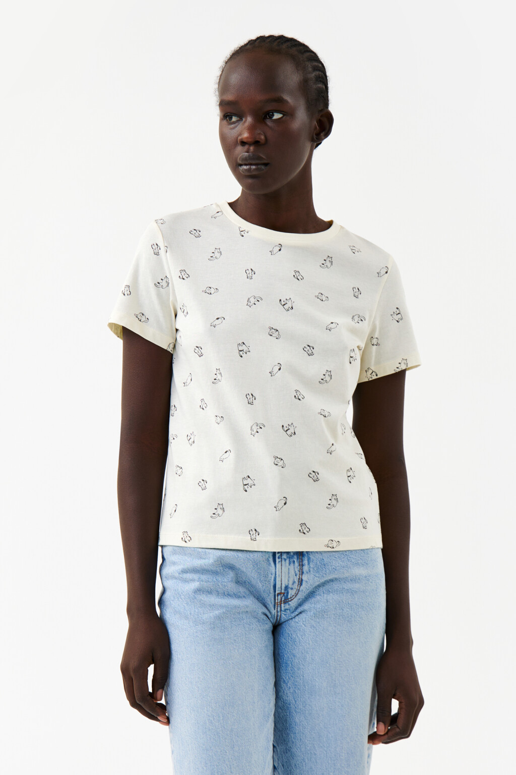 Футболка хлопковая с принтом - цвет белый - 1