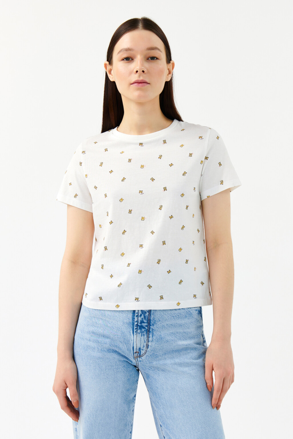 Футболка хлопковая с принтом - цвет белый - 1