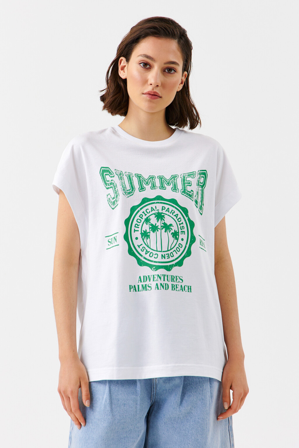 Футболка oversize с принтом summer - цвет зеленый - 1