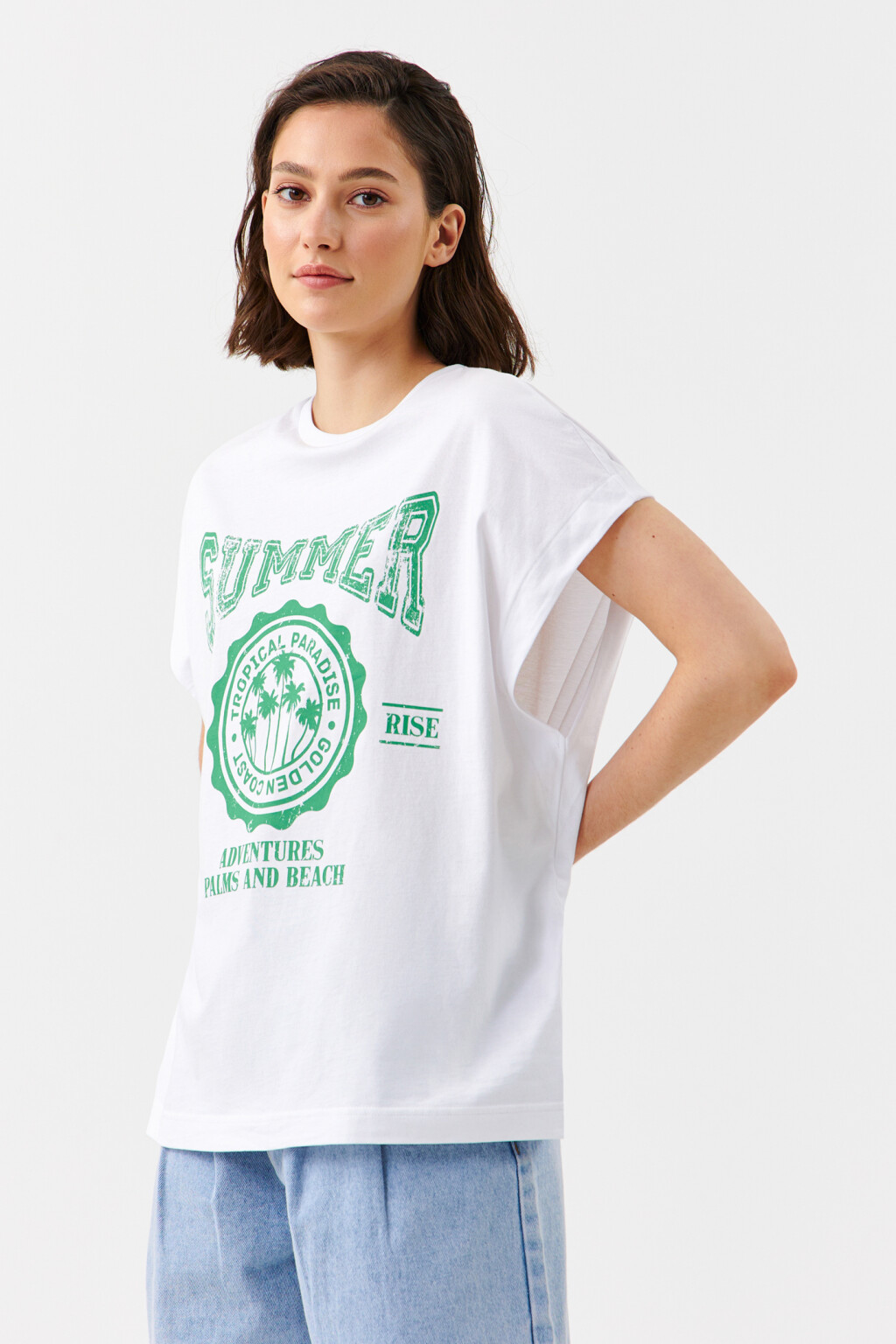 Футболка oversize с принтом summer - цвет зеленый - 2