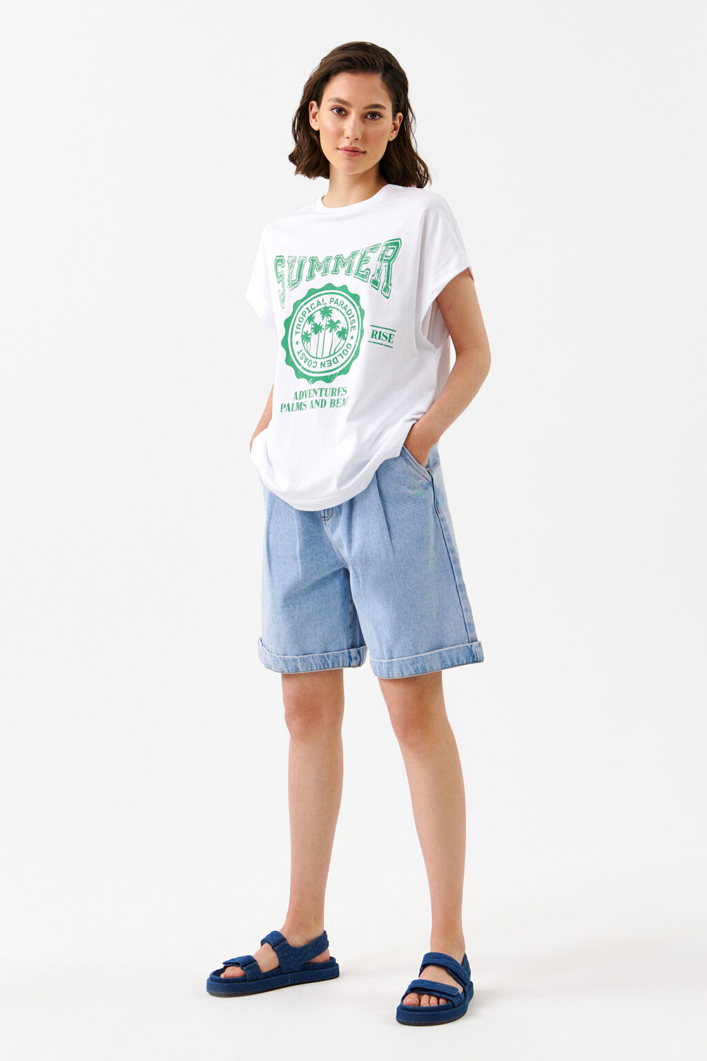 Футболка oversize с принтом summer - цвет зеленый - 4