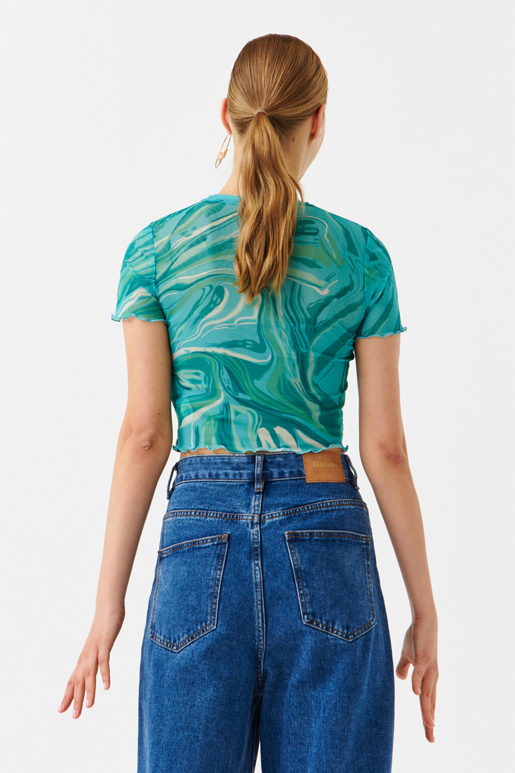 Топ-футболка укороченный с принтом - цвет зеленый - 2