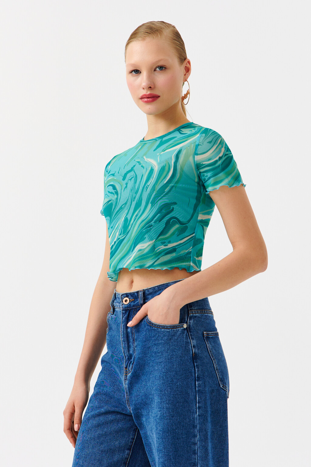 Топ-футболка укороченный с принтом - цвет зеленый - 3