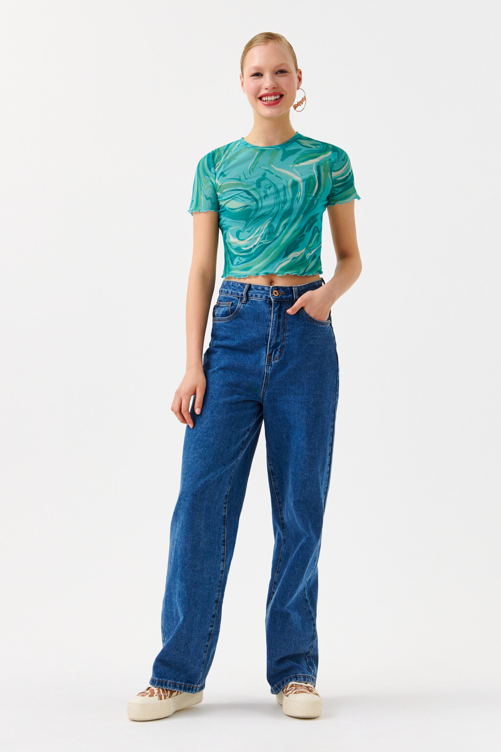 Топ-футболка укороченный с принтом - цвет зеленый - 4