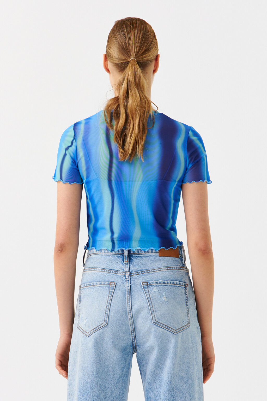 Топ-футболка укороченный с принтом - цвет синий - 2