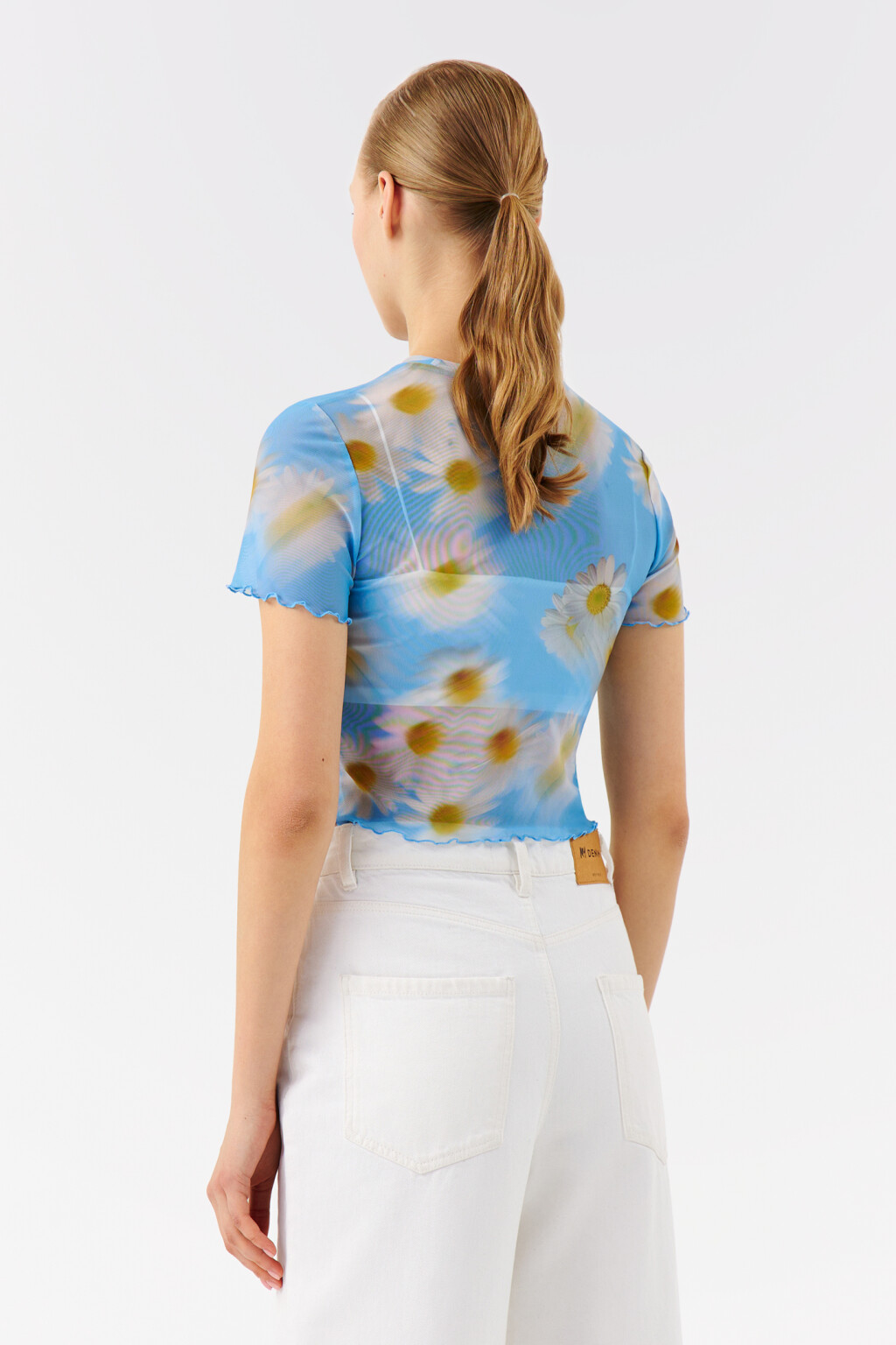 Топ-футболка укороченный с принтом - цвет голубой - 2