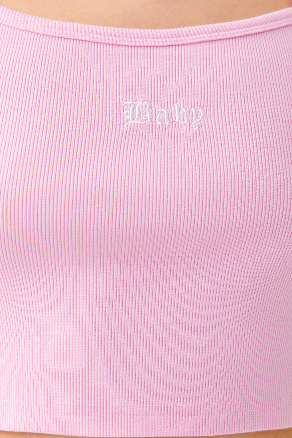 Кроп-топ облегающий на тонких бретелях - цвет розовый - 5