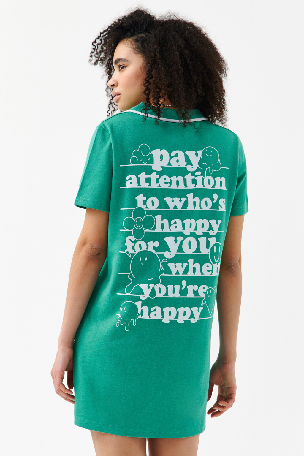 Платье-футболка мини с воротником поло - цвет зеленый - 2