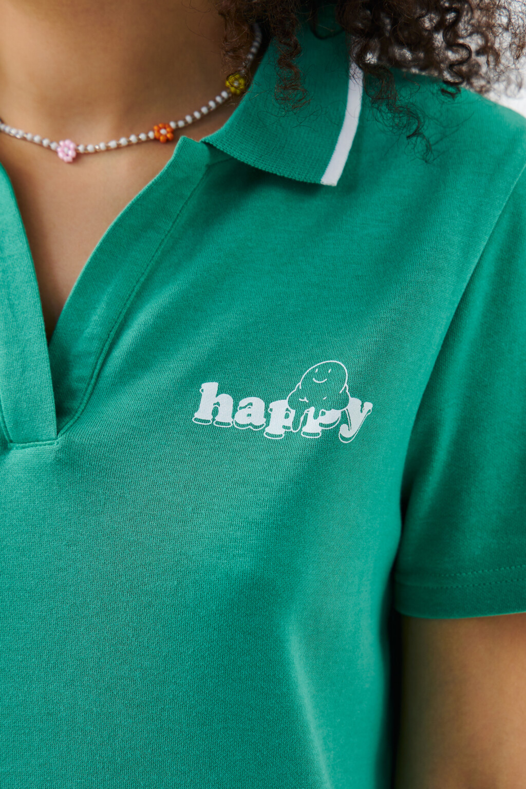 Платье-футболка мини с воротником поло - цвет зеленый - 5