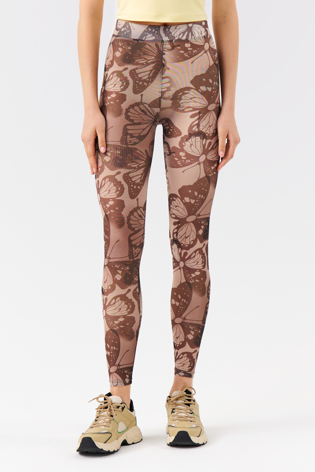 Леггинсы из сетчатой ткани с принтом - цвет бежевый - 1