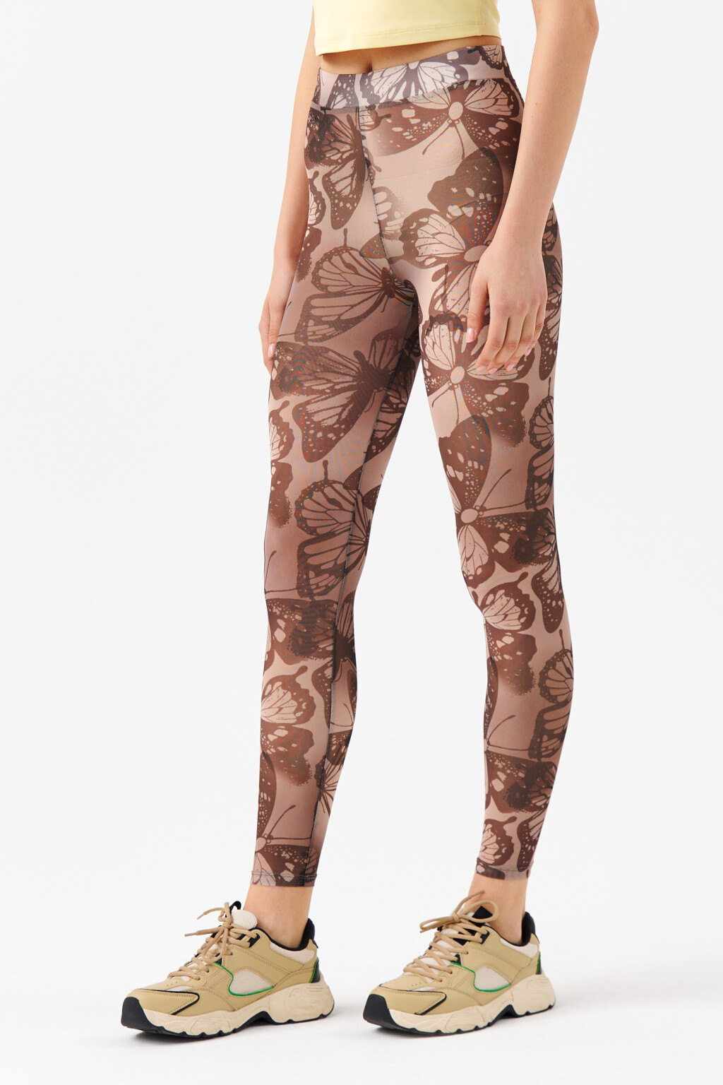 Леггинсы из сетчатой ткани с принтом - цвет бежевый - 3
