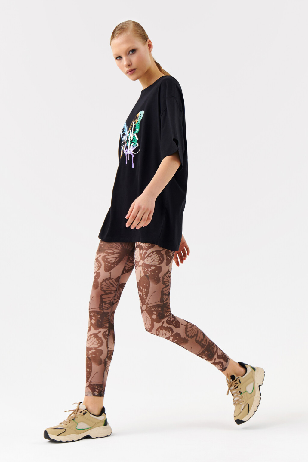 Леггинсы из сетчатой ткани с принтом - цвет бежевый - 4