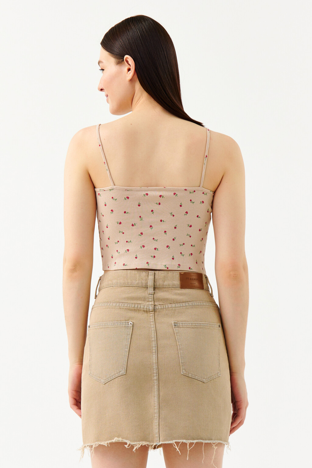 Майка-топ хлопковая укороченная на тонких бретелях - цвет бежевый - 3