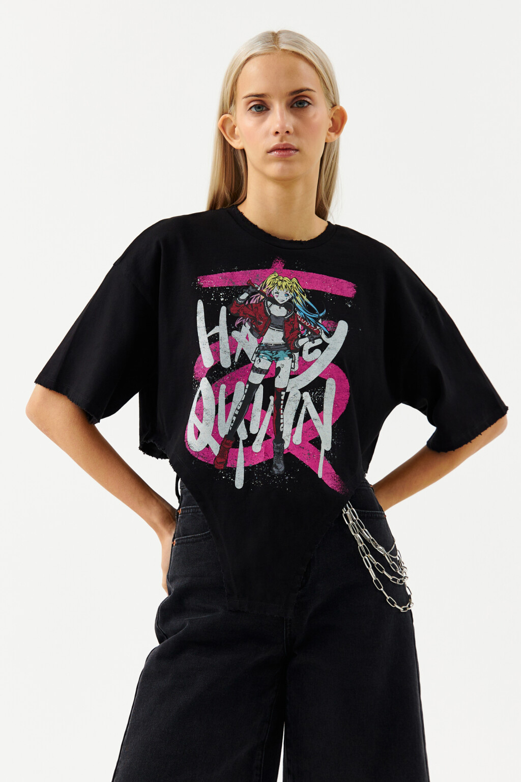 Футболка обрезанная с харли квинн - цвет черный - 1