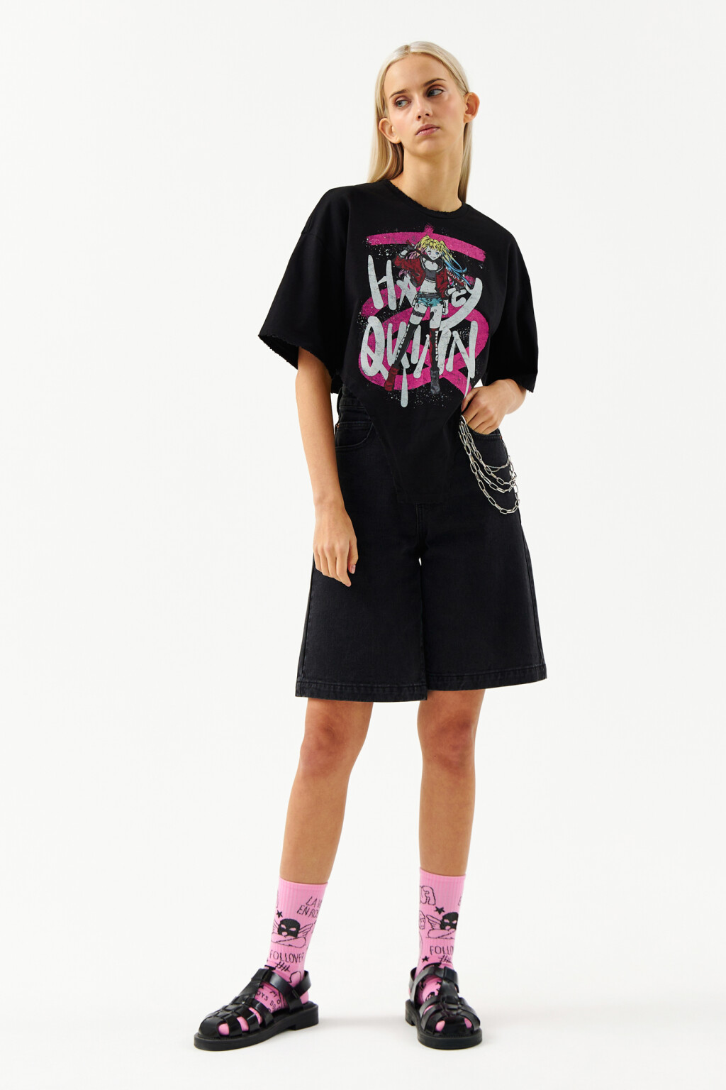 Футболка обрезанная с харли квинн - цвет черный - 4