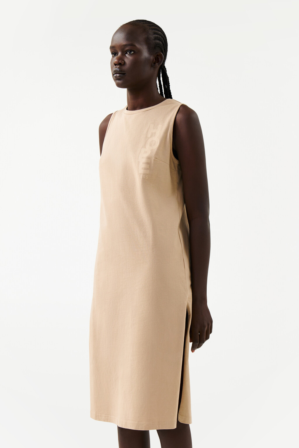 Платье-майка миди хлопковое с боковыми разрезами - цвет коричневый - 4