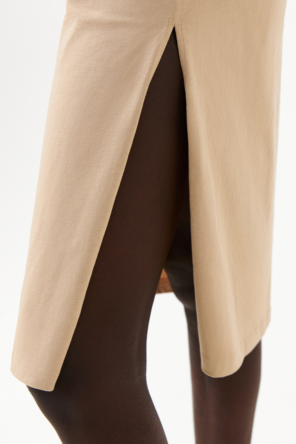 Платье-майка миди хлопковое с боковыми разрезами - цвет коричневый - 6