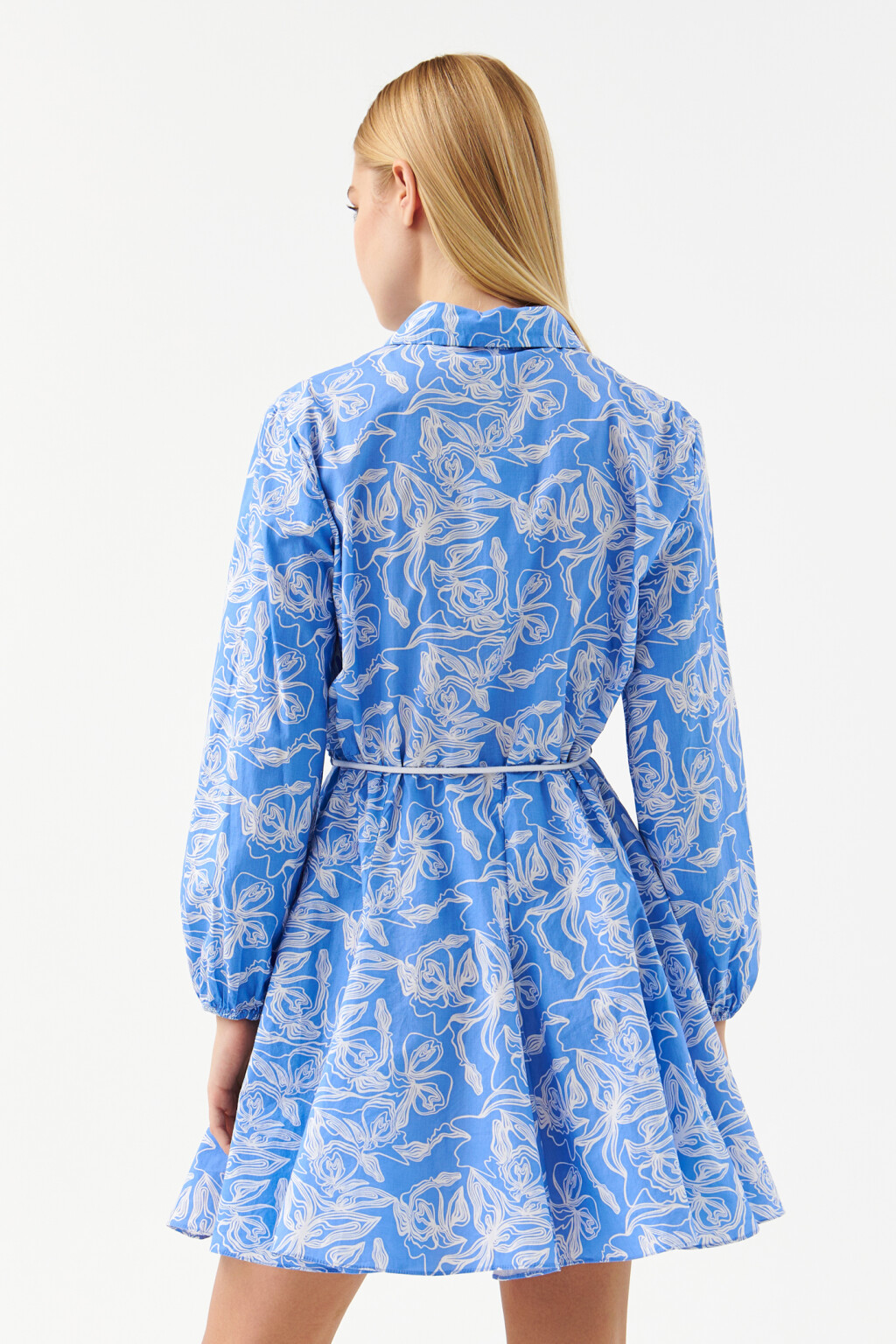 Платье-рубашка хлопковое с принтом - цвет голубой - 3