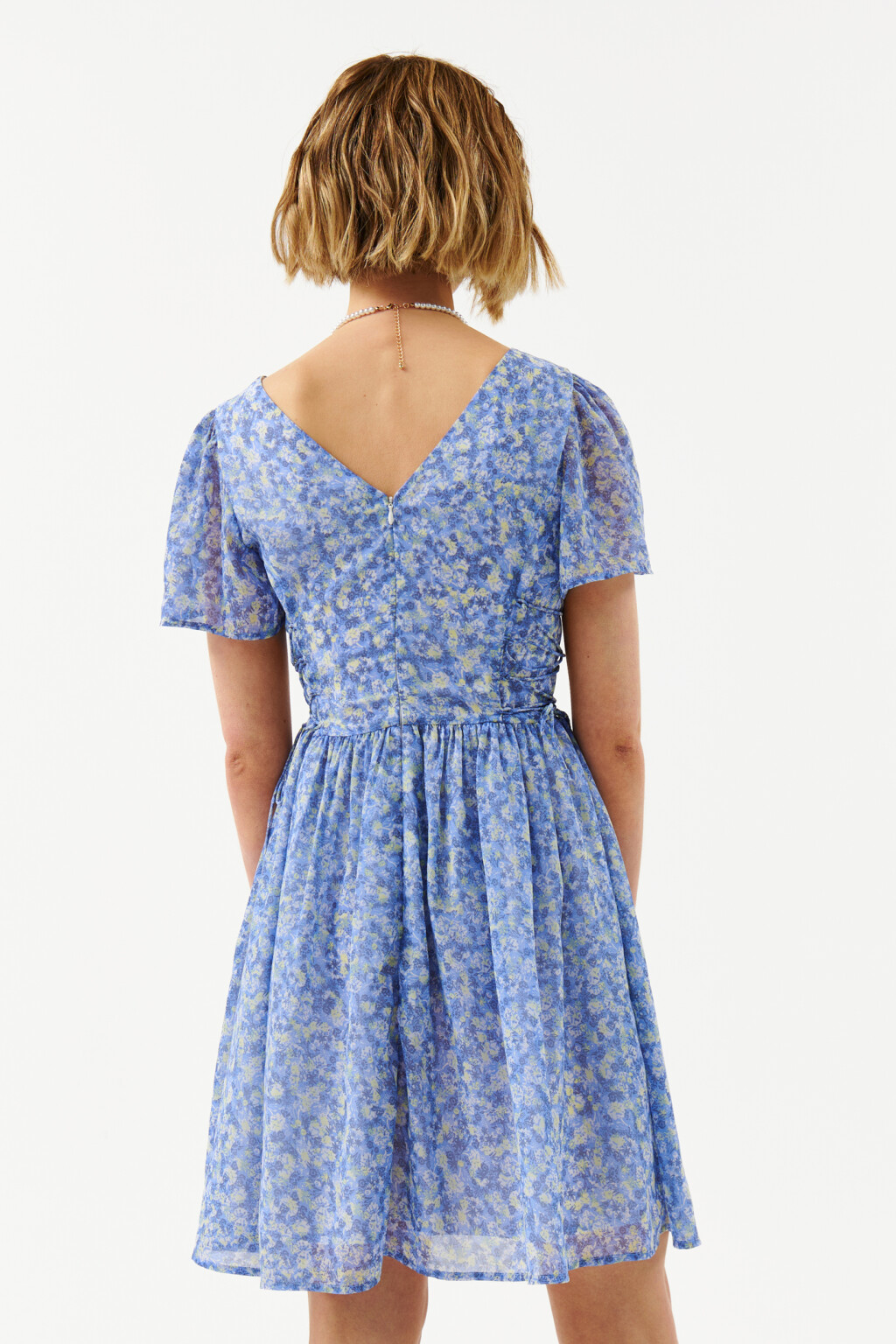 Платье шифоновое с рукавами-крылышками - цвет голубой - 2