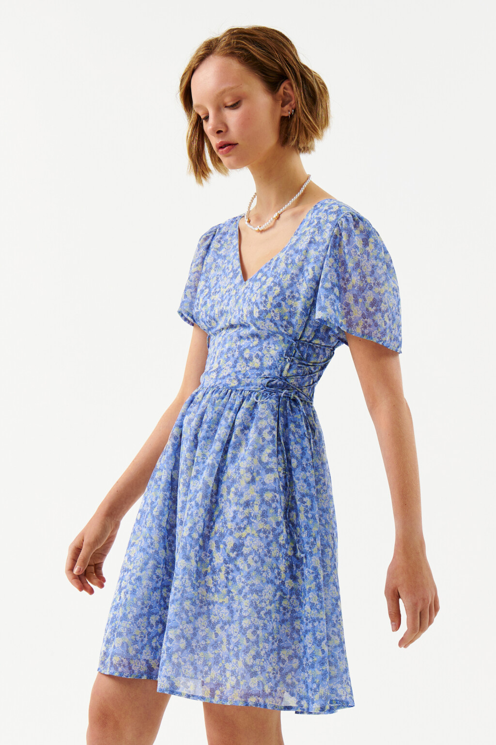 Платье шифоновое с рукавами-крылышками - цвет голубой - 3