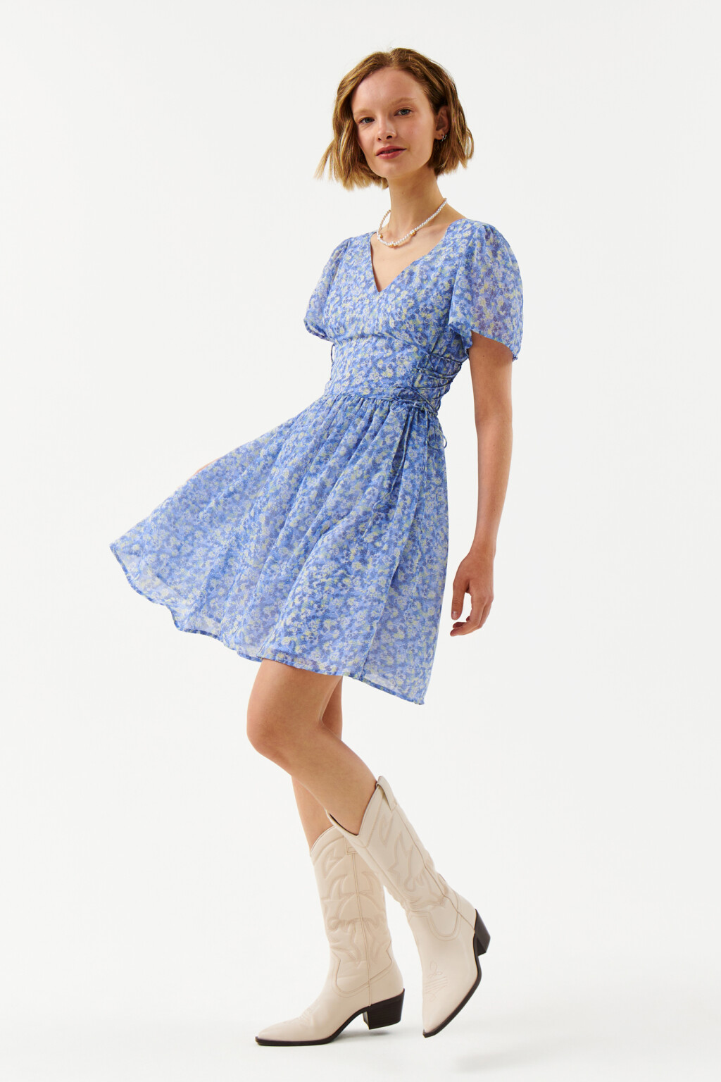 Платье шифоновое с рукавами-крылышками - цвет голубой - 4