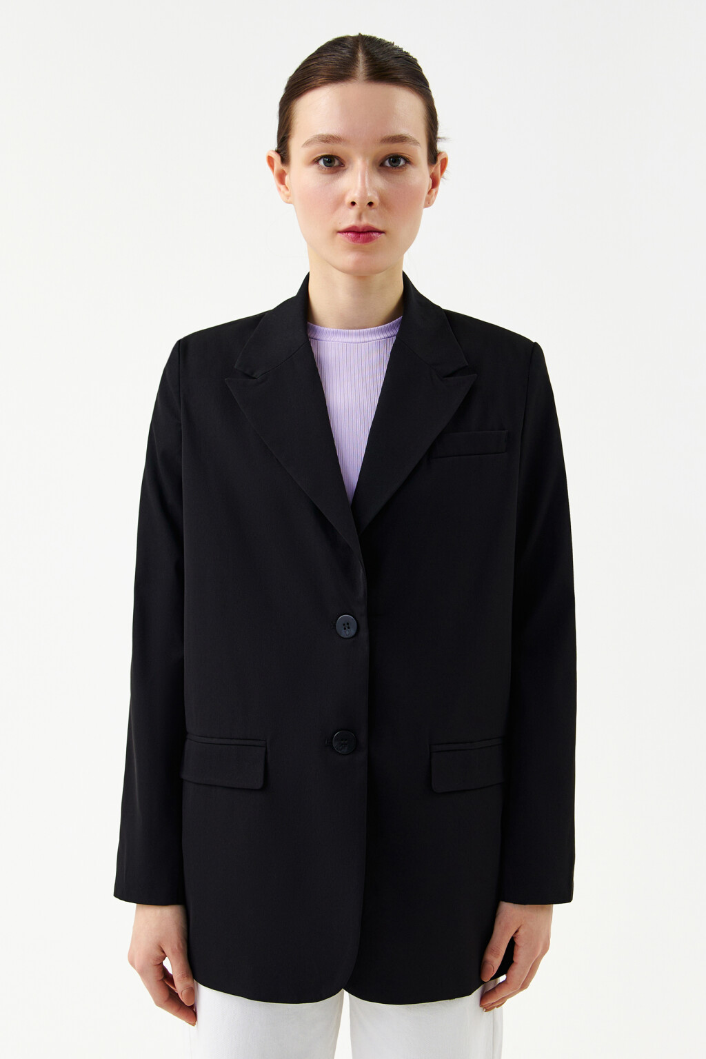 Пиджак прямого кроя с подплечниками - цвет черный - 1