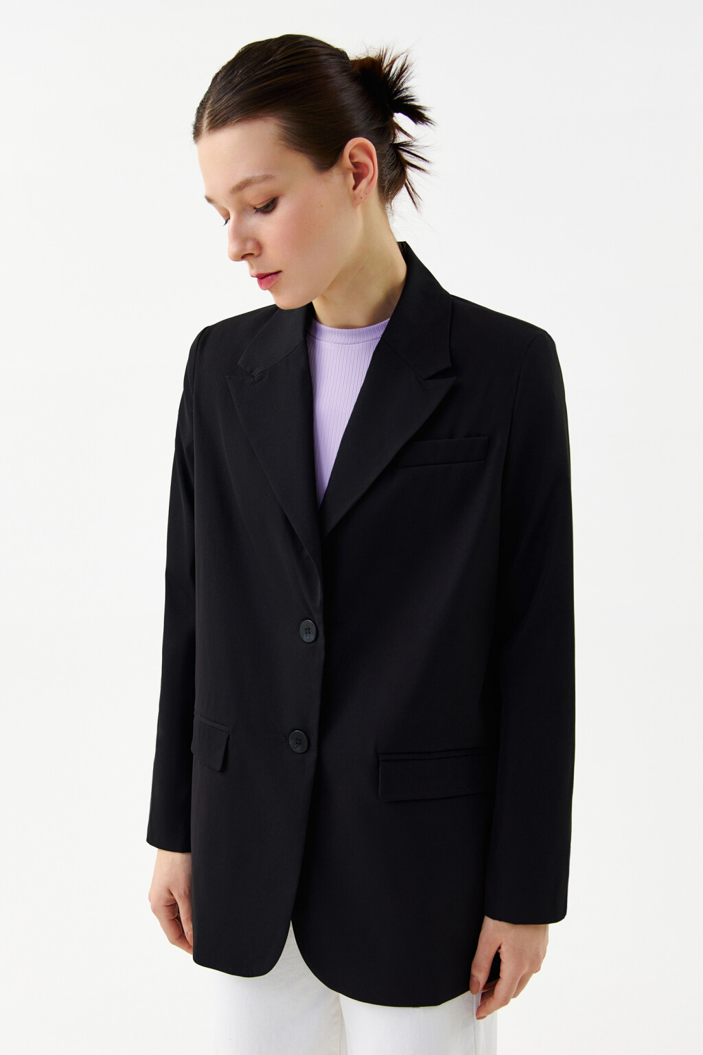 Пиджак прямого кроя с подплечниками - цвет черный - 3