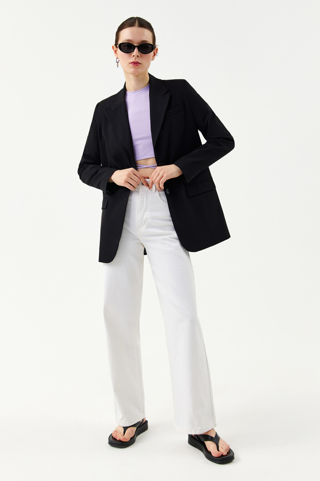 Пиджак прямого кроя с подплечниками - цвет черный - 4