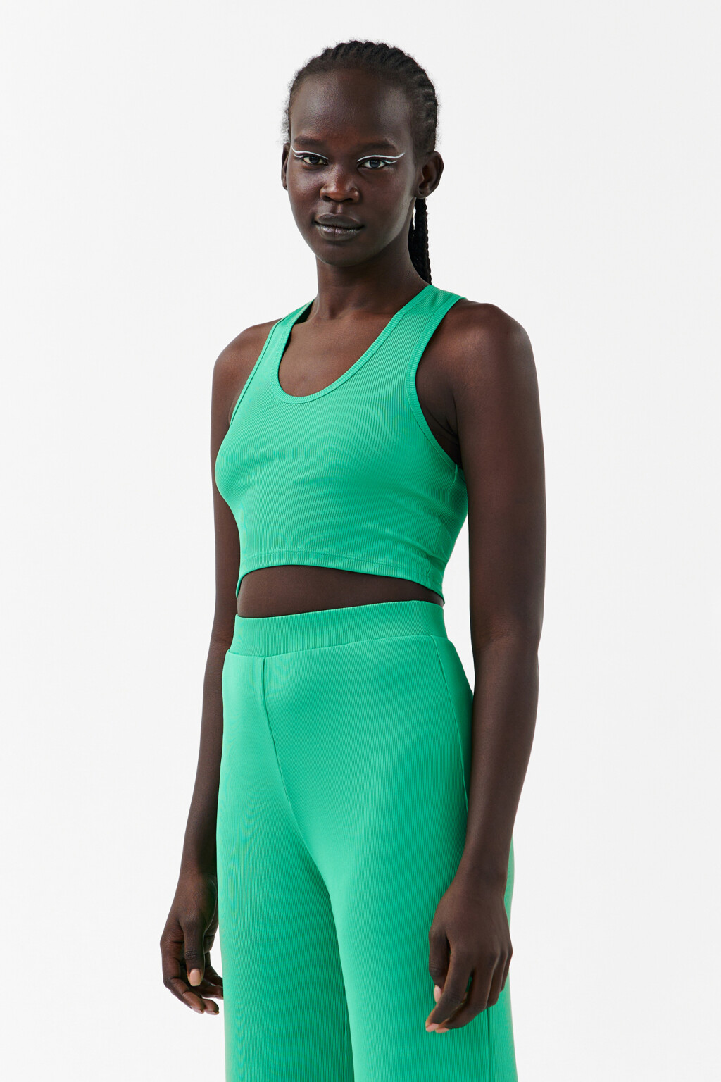 Топ-майка спортивный в рубчик - цвет зеленый - 3