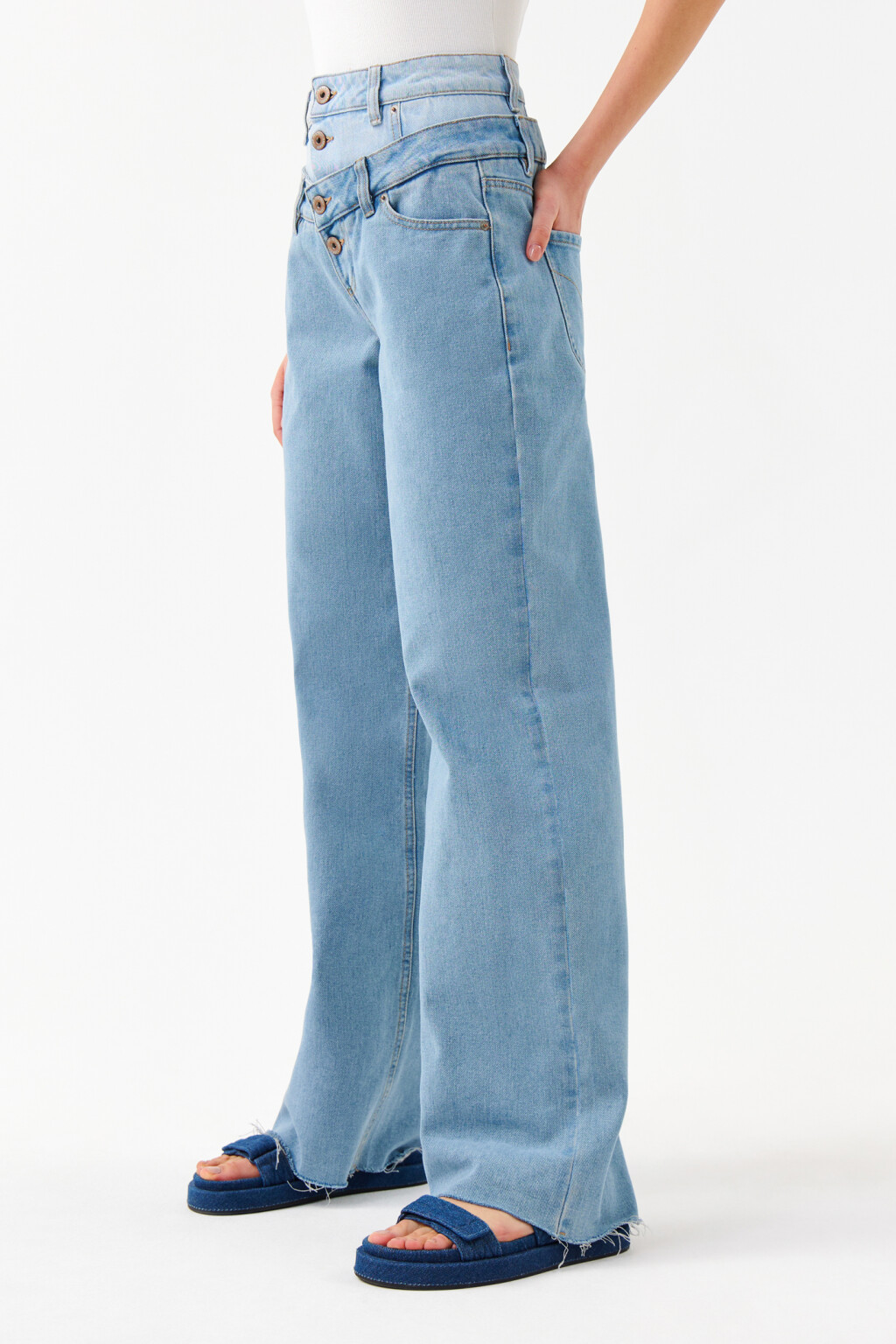 Джинсы широкие с двойным поясом - цвет голубой - 3
