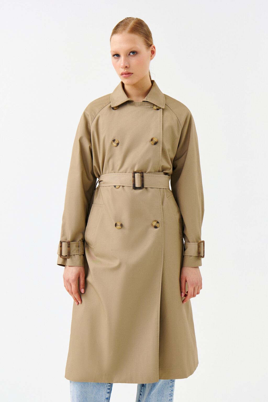 Тренч двубортный с пелериной - цвет зеленый - 1