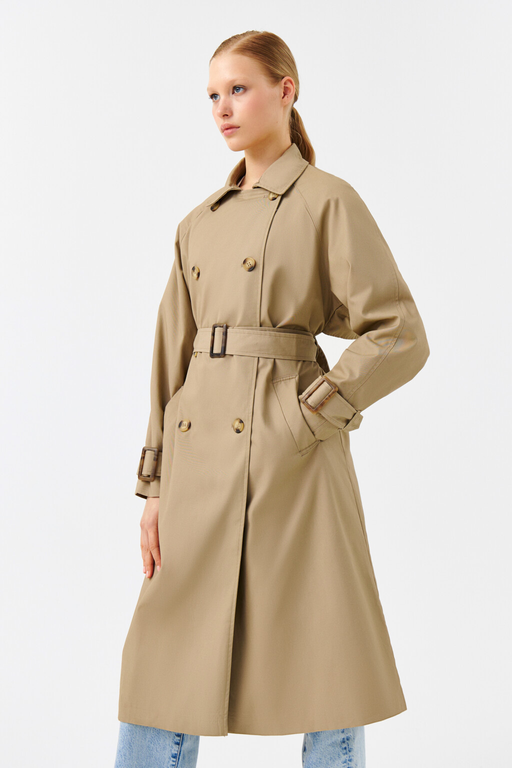 Тренч двубортный с пелериной - цвет зеленый - 3