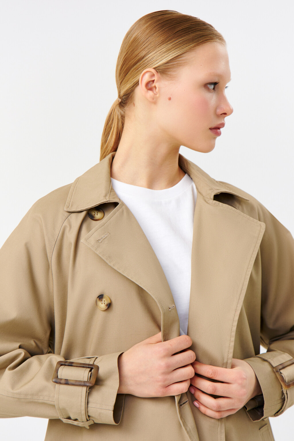 Тренч двубортный с пелериной - цвет зеленый - 8