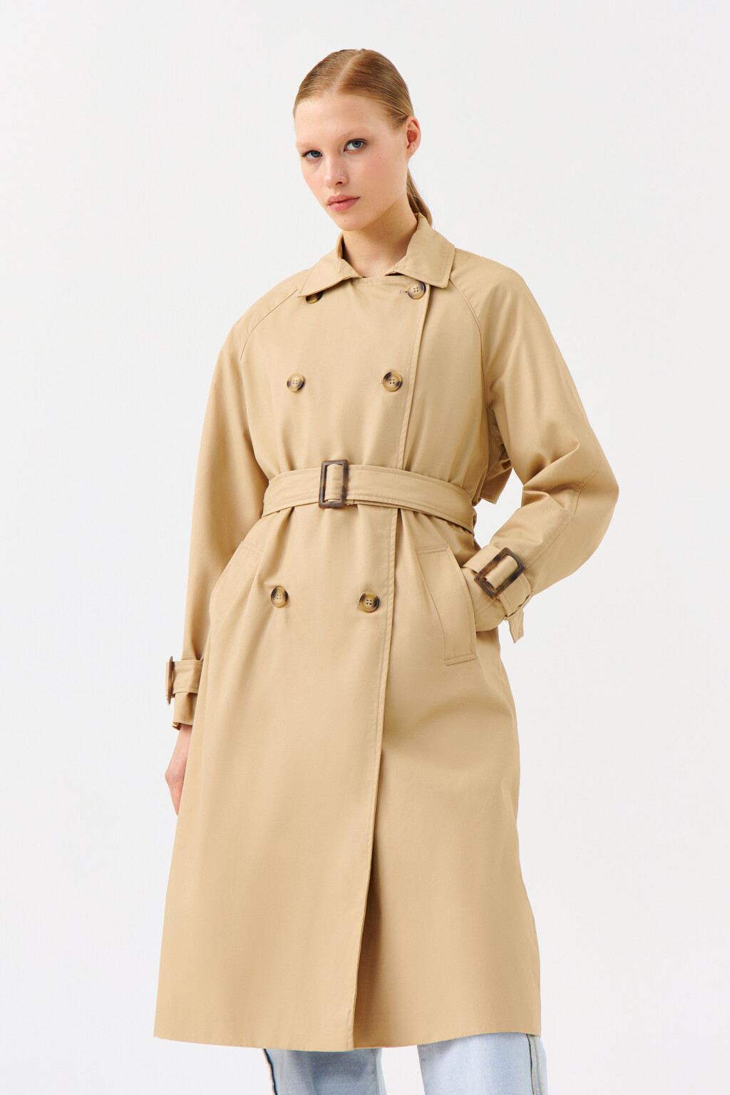 Тренч двубортный с пелериной - цвет бежевый - 1