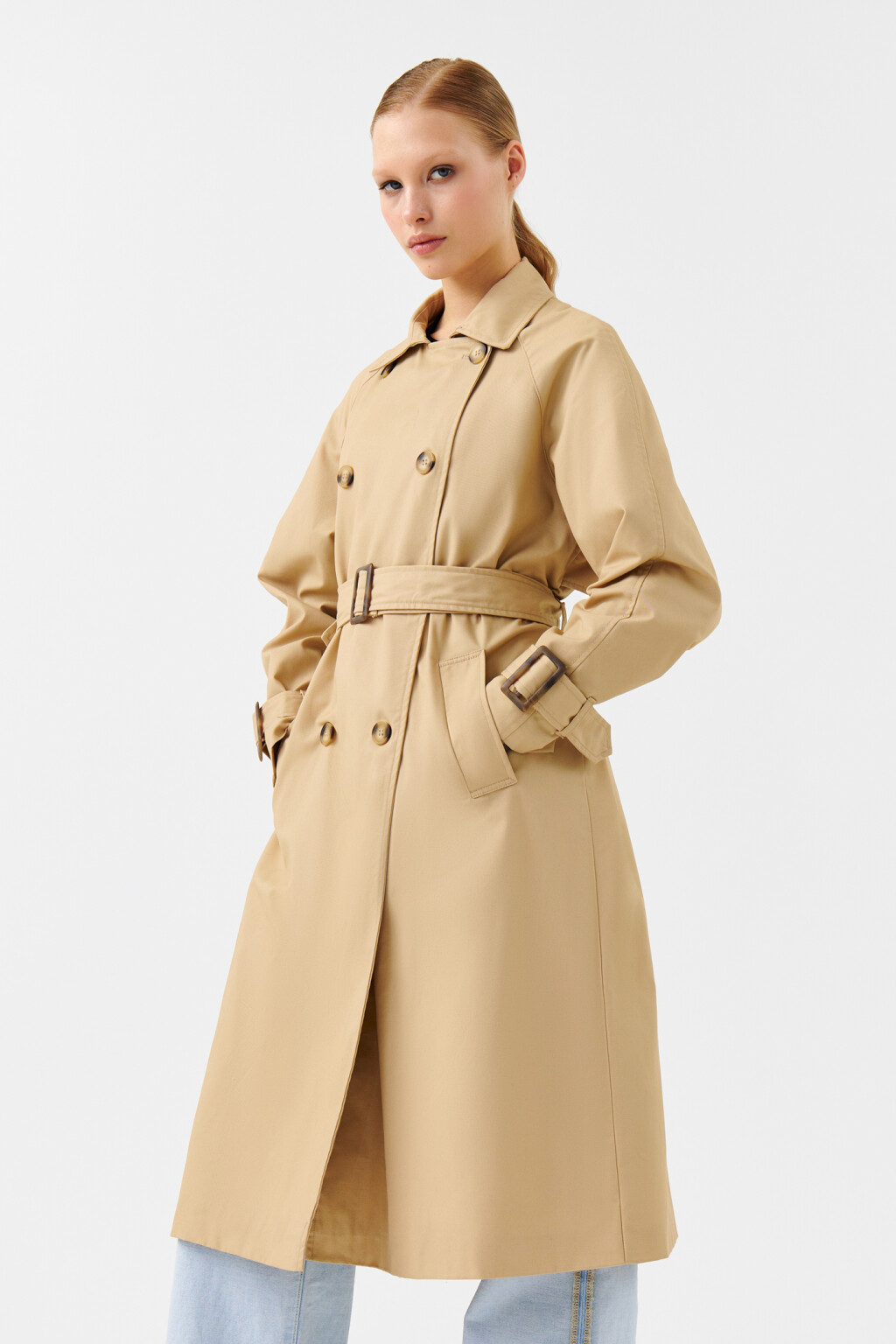 Тренч двубортный с пелериной - цвет бежевый - 3