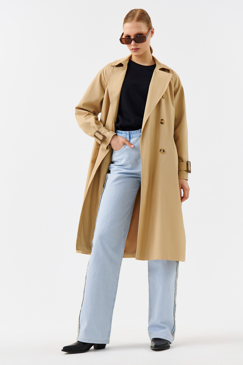 Тренч двубортный с пелериной - цвет бежевый - 9