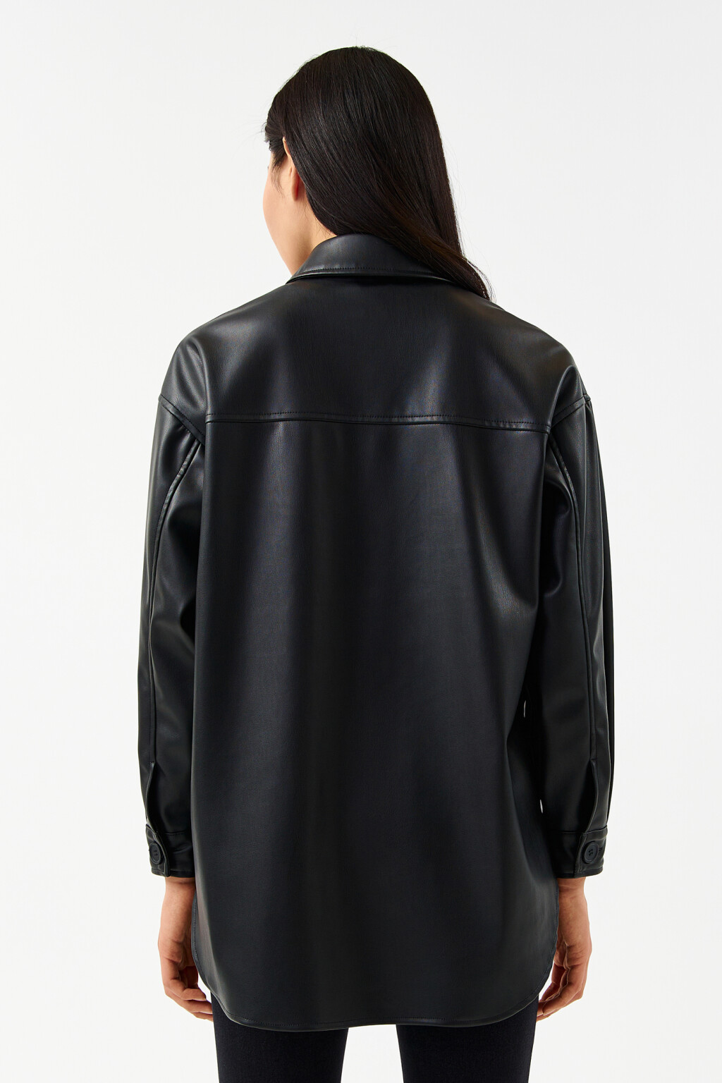 Куртка-рубашка из искусственной кожи - цвет черный - 2