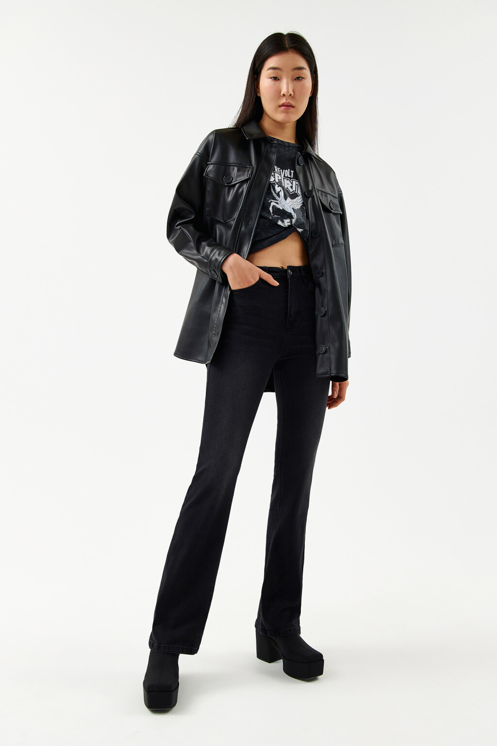 Куртка-рубашка из искусственной кожи - цвет черный - 4