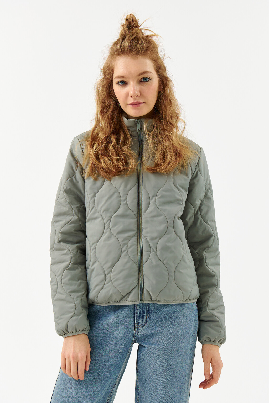 Куртка стеганая укороченная - цвет зеленый - 1