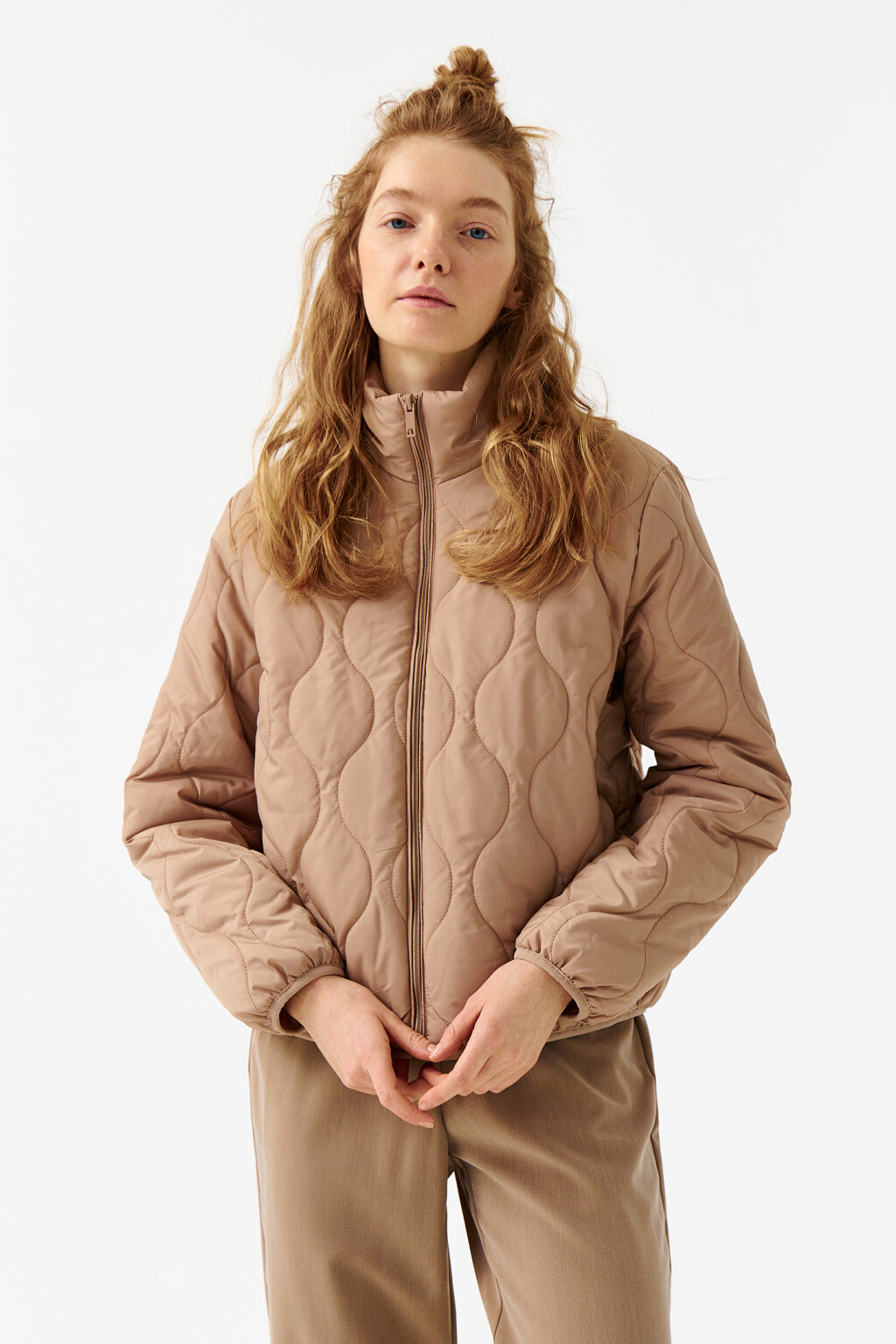 Куртка стеганая укороченная - цвет бежевый - 1