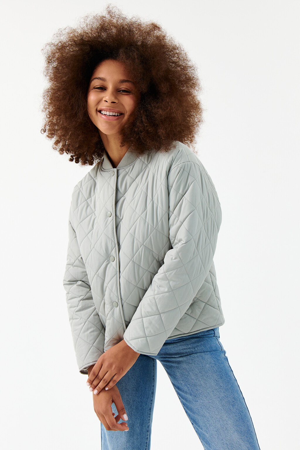 Куртка-бомбер стеганая укороченная - цвет зеленый - 1