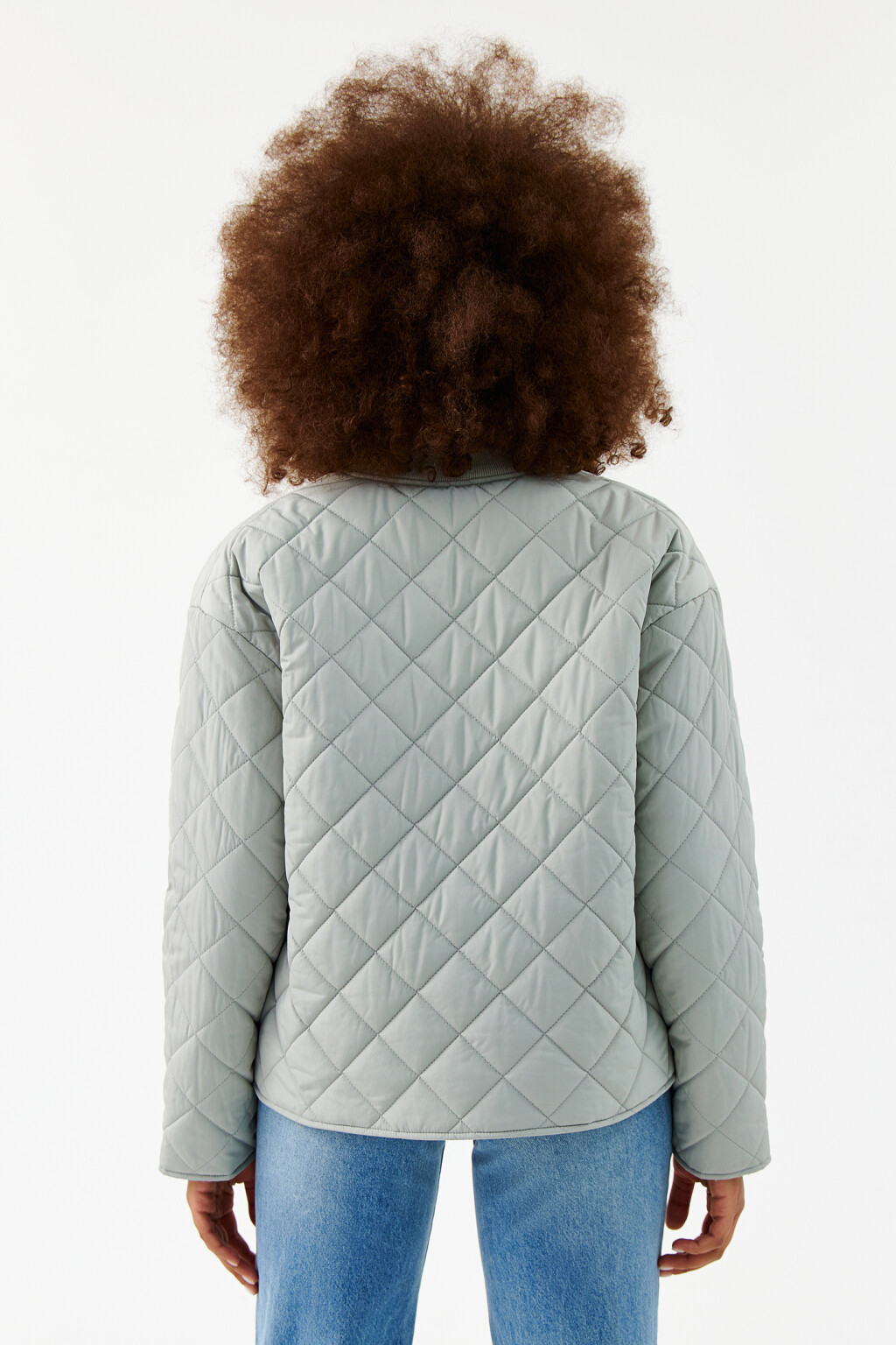 Куртка-бомбер стеганая укороченная - цвет зеленый - 2