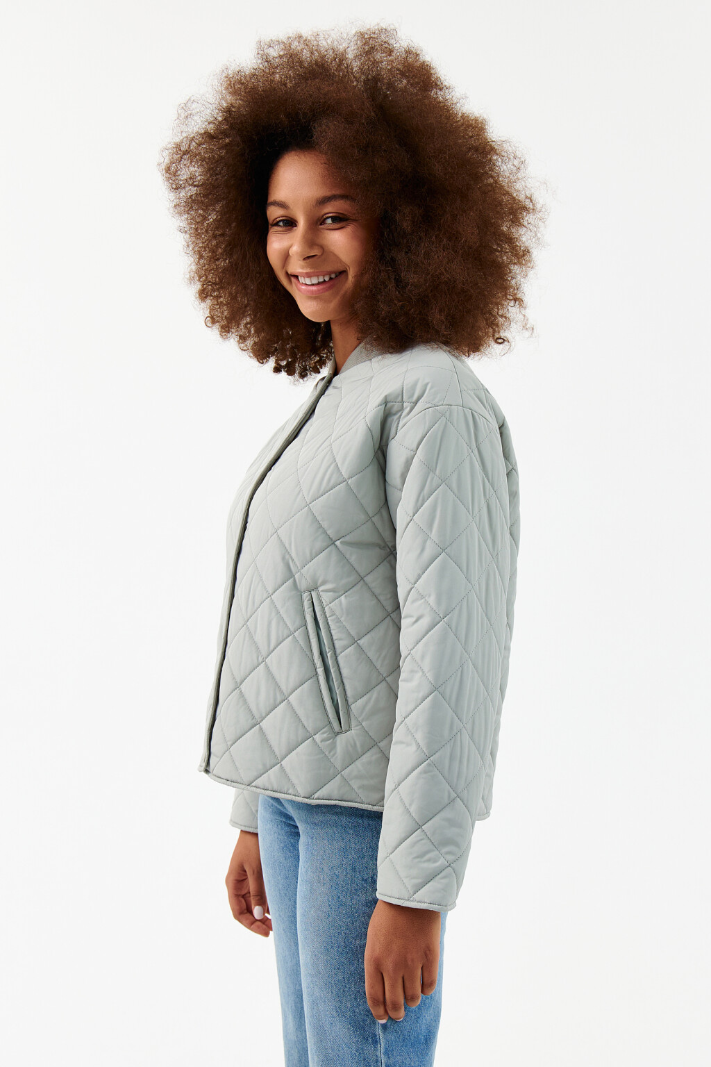 Куртка-бомбер стеганая укороченная - цвет зеленый - 3