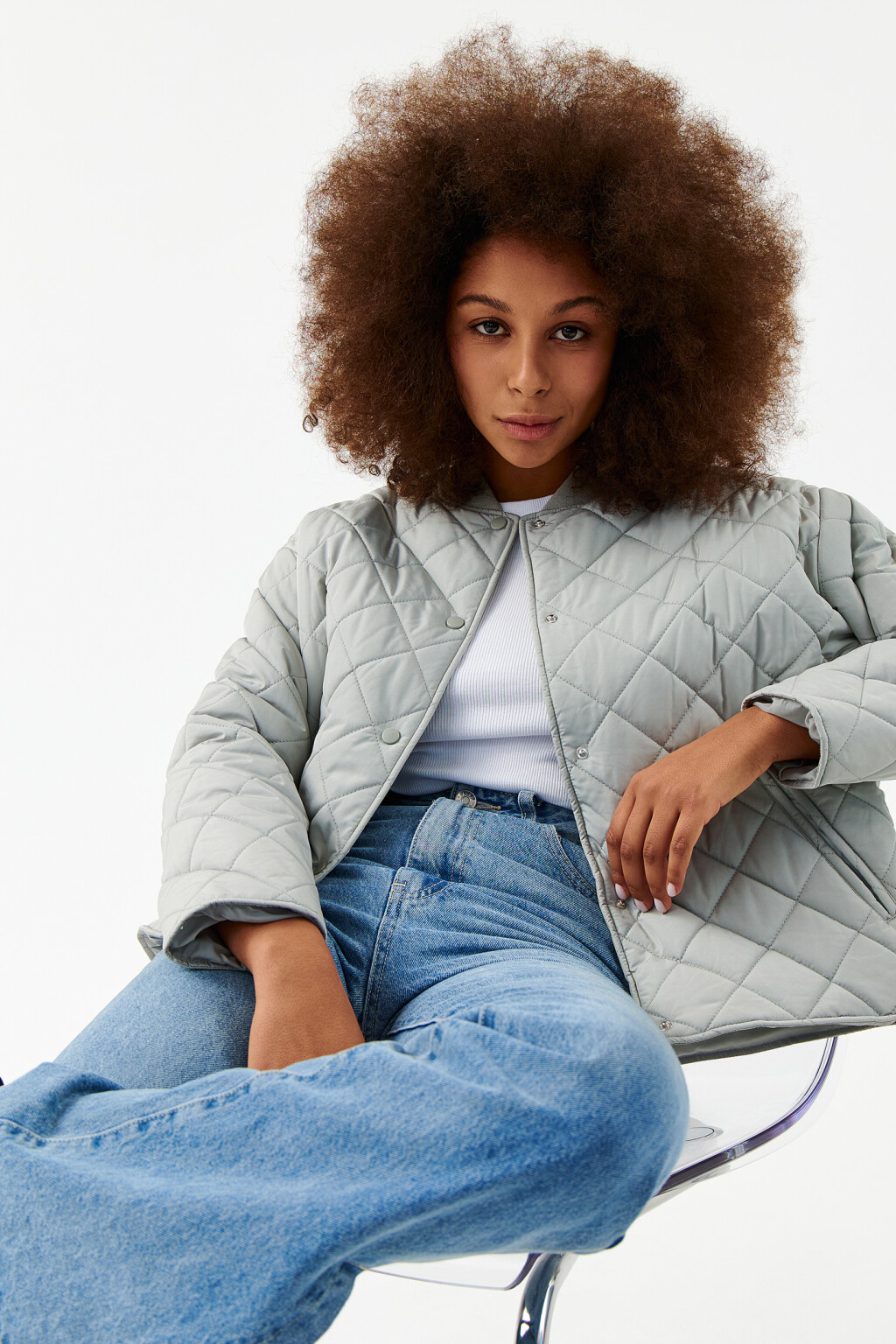 Куртка-бомбер стеганая укороченная - цвет зеленый - 7