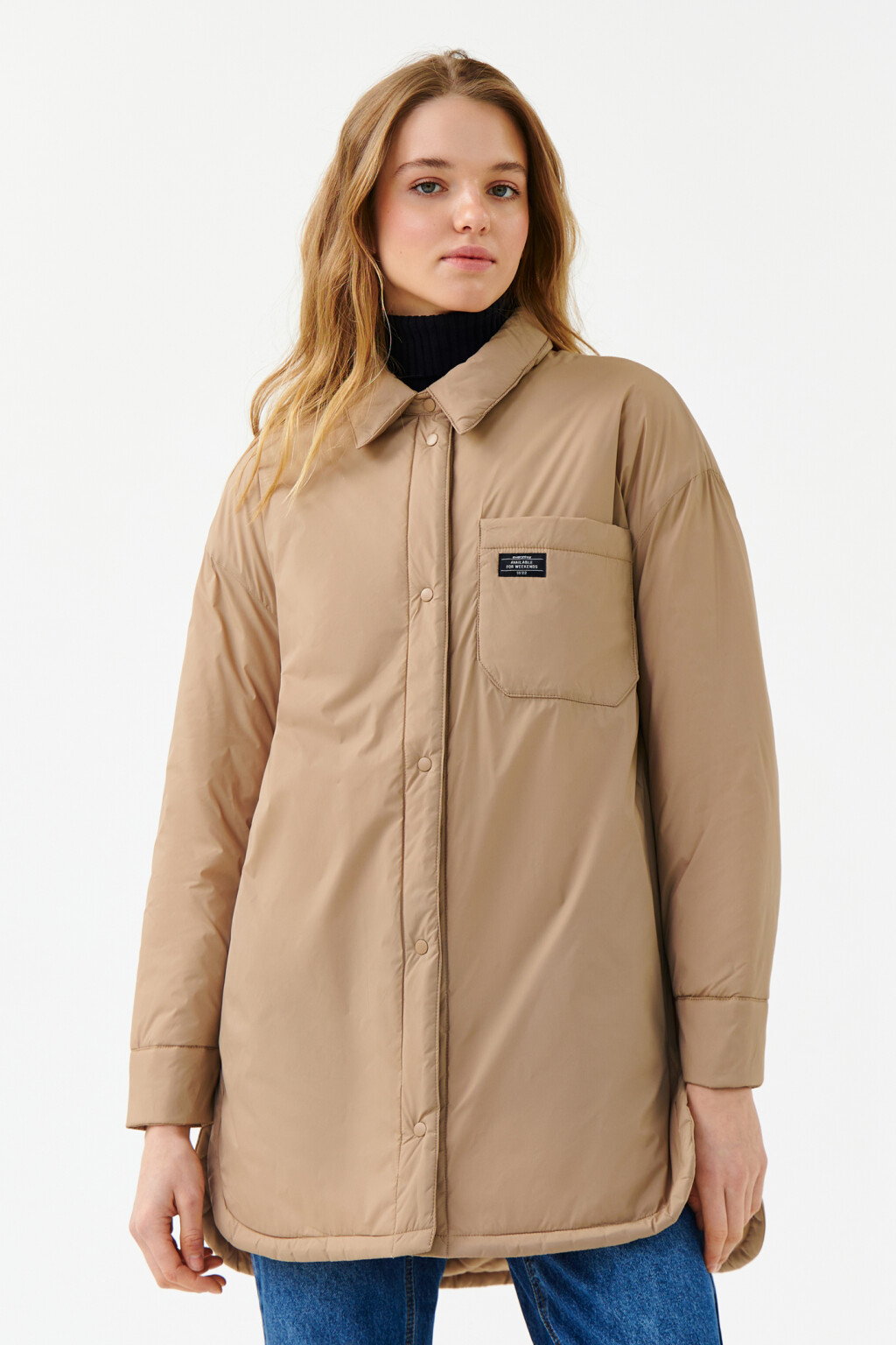 Куртка-рубашка стеганая утепленная - цвет бежевый - 1