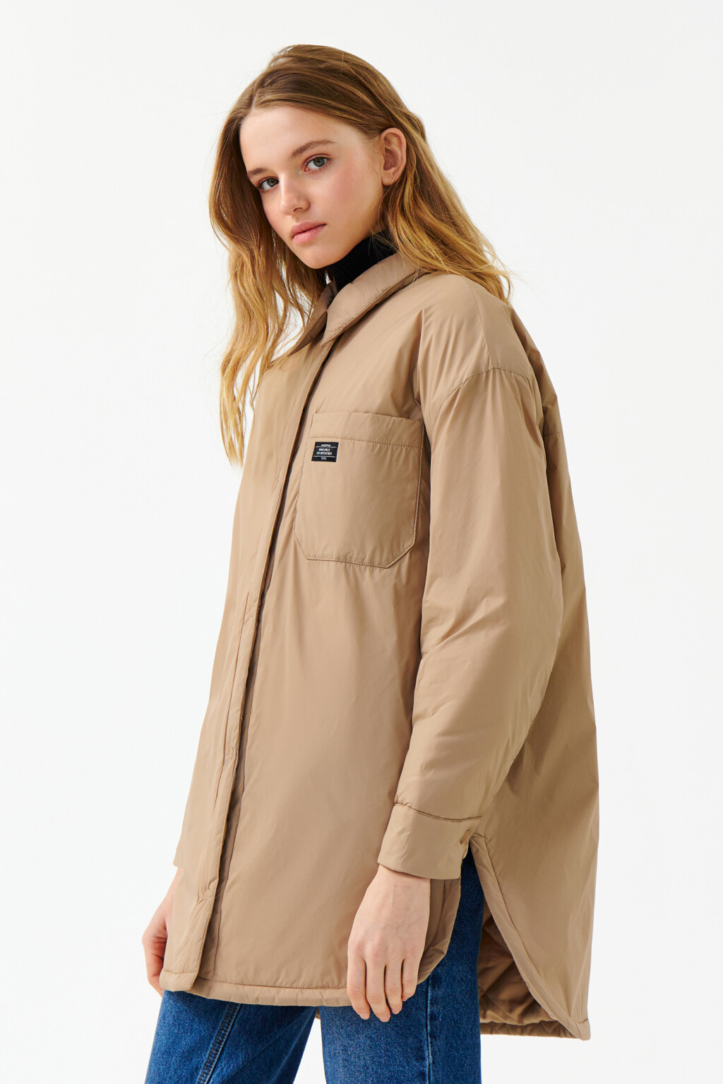 Куртка-рубашка стеганая утепленная - цвет бежевый - 3