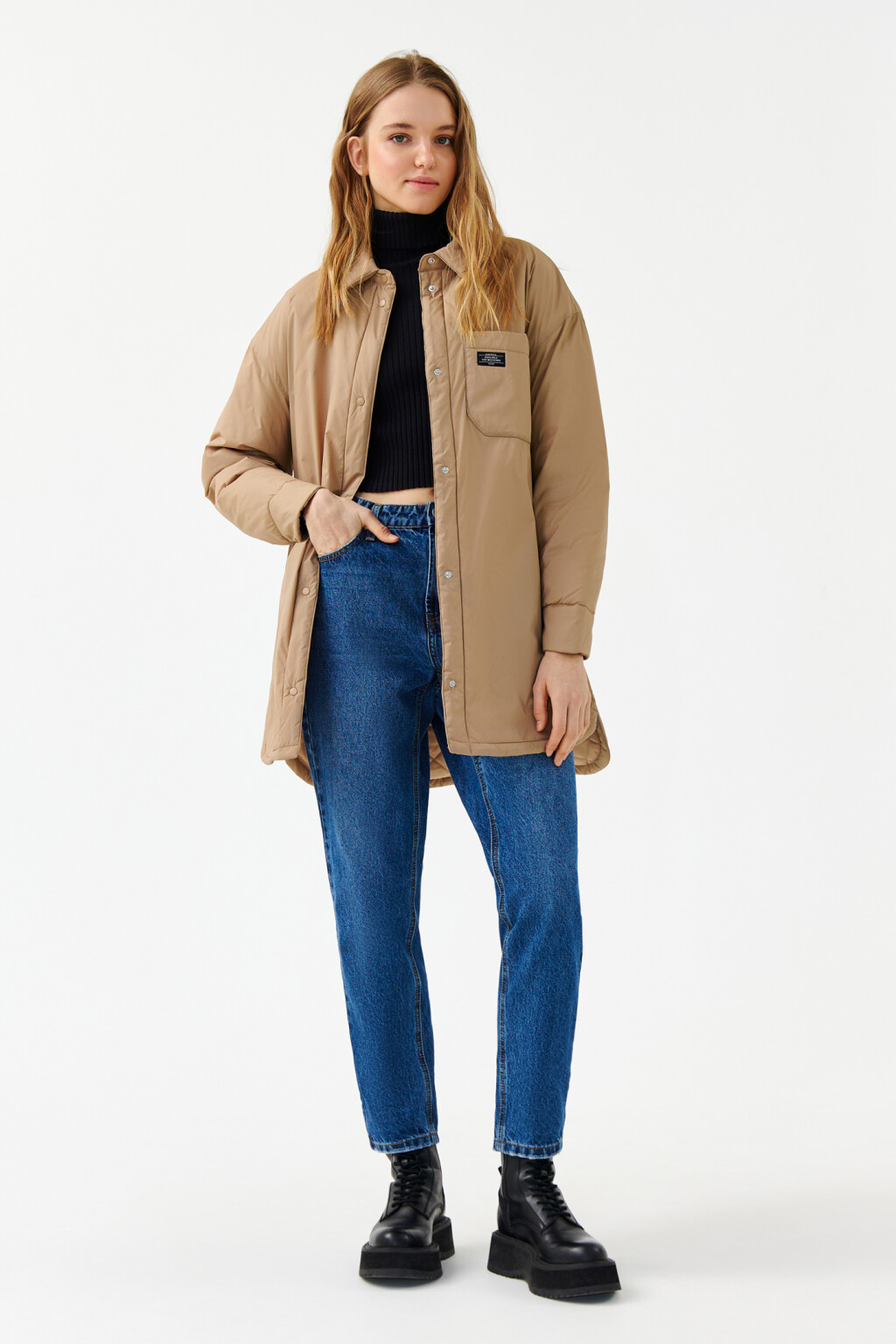 Куртка-рубашка стеганая утепленная - цвет бежевый - 4